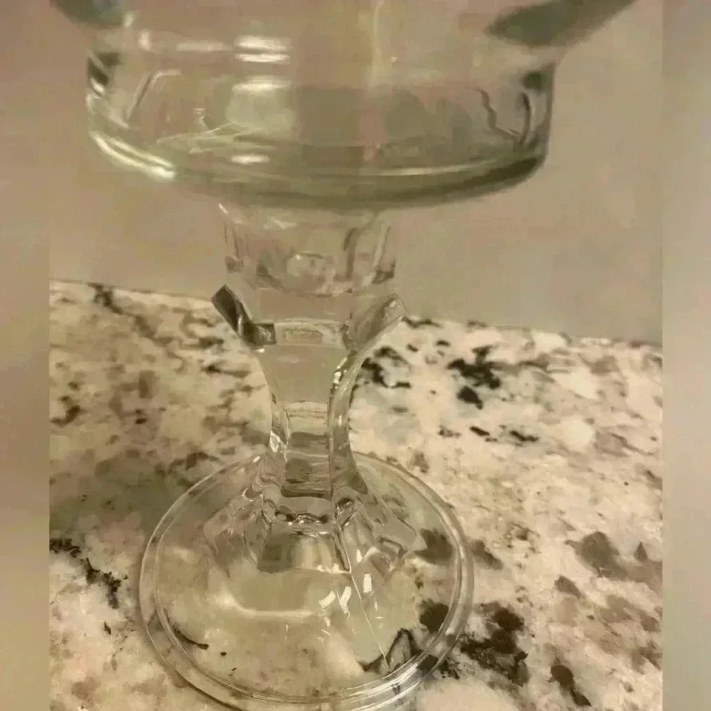 Glass candy dish/candle holder/potpourri or many other uses. 3.75 in dia x 9.25t